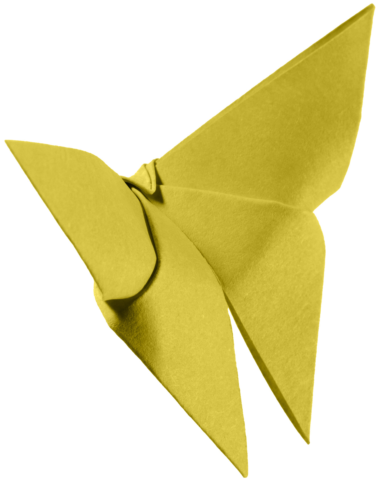 Photograph showing origami: a dark yellow butterfly folded from paper.
